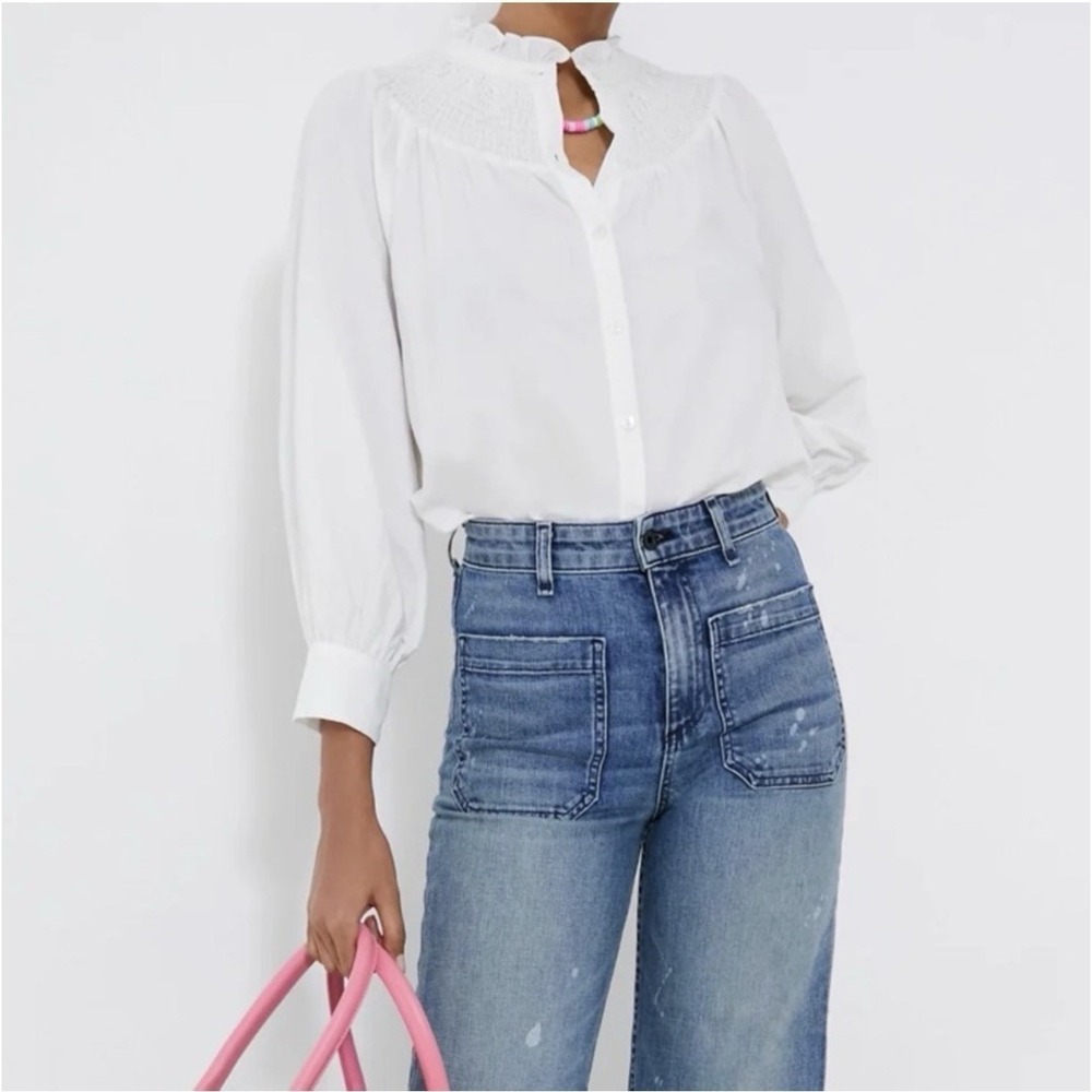 Tuckernuck Pomander Place Emory Smocked Blouse In White Sz S - Picture 2 of 9